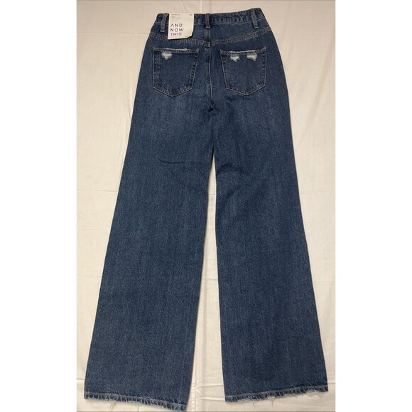 AND NOW THIS Womens Size 25 Wide Leg Ripped Distressed Denim Dark Blue Jeans - Picture 7 of 8